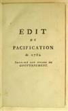 LAW GENEVA. Édit de Pacification de 1782. Imprimé par Ordre du Gouvernement. 1782